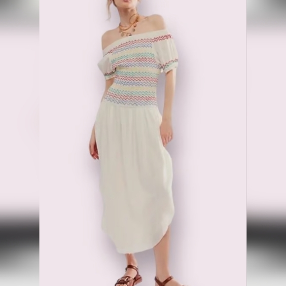 Free People Catch Me Midi Dress In Ivory Combo - Picture 1 of 6